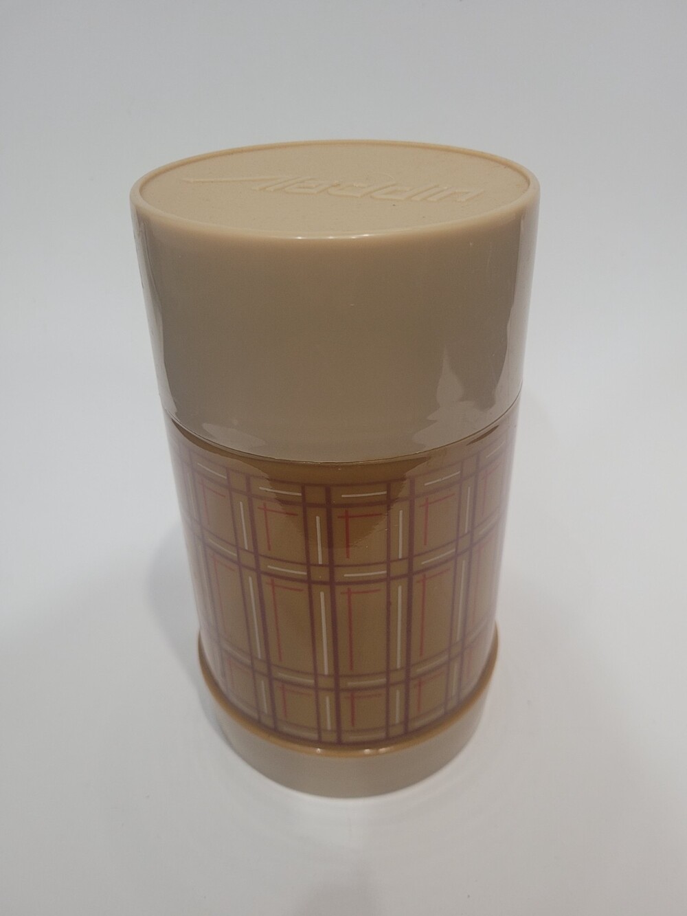 Aladdin Best Buy Vintage Thermos Bottle WM4040 Pint Wide Mouth Plaid Cream